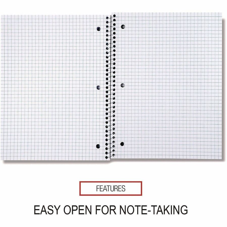 Universal Notebook - 1 Subject(s) - 70 Sheets - Spiral - Quad Ruled Front Ruling - 3 Hole(s) - 15 lb Basis Weight - 10.50" Height x 8" Width - White Paper - Black Paperboard Cover