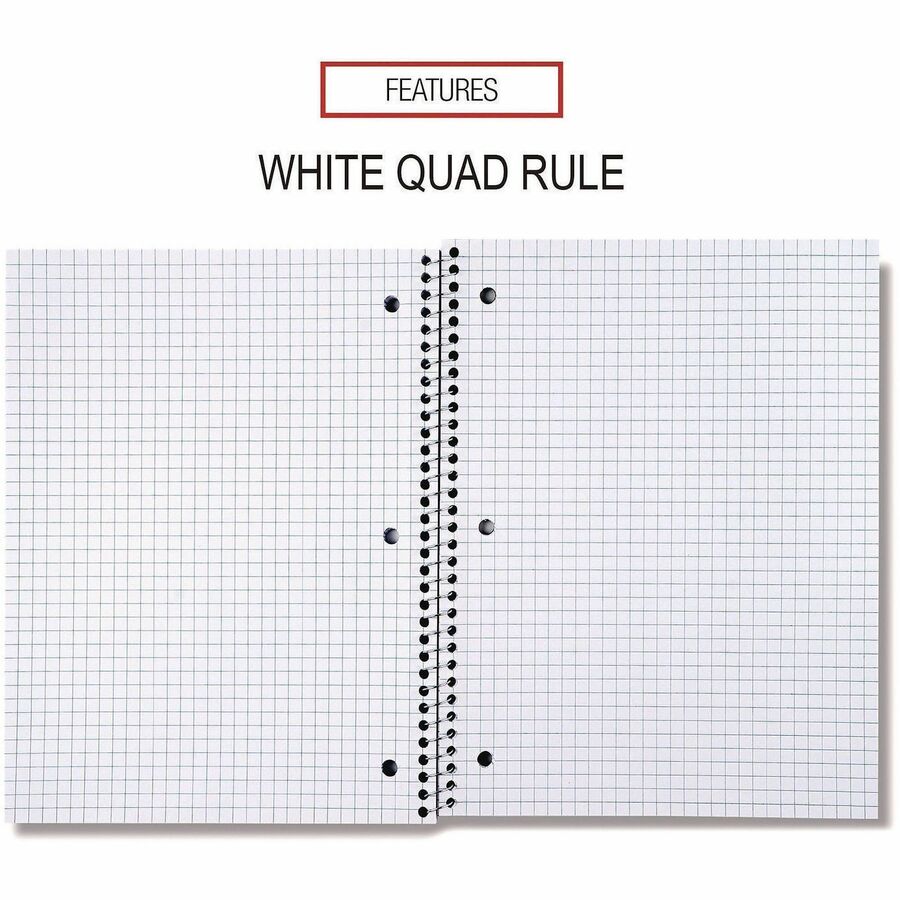 Universal Notebook - 1 Subject(s) - 70 Sheets - Spiral - Quad Ruled Front Ruling - 3 Hole(s) - 15 lb Basis Weight - 10.50" Height x 8" Width - White Paper - Black Paperboard Cover
