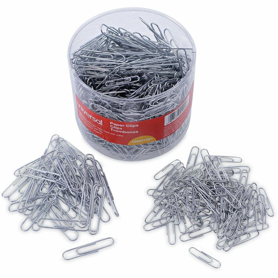 Universal Paper Clip - Assorted Sizes - 2" Length x 0.5" Width - Silver - Plastic, Steel Wire - 1000 / Pack