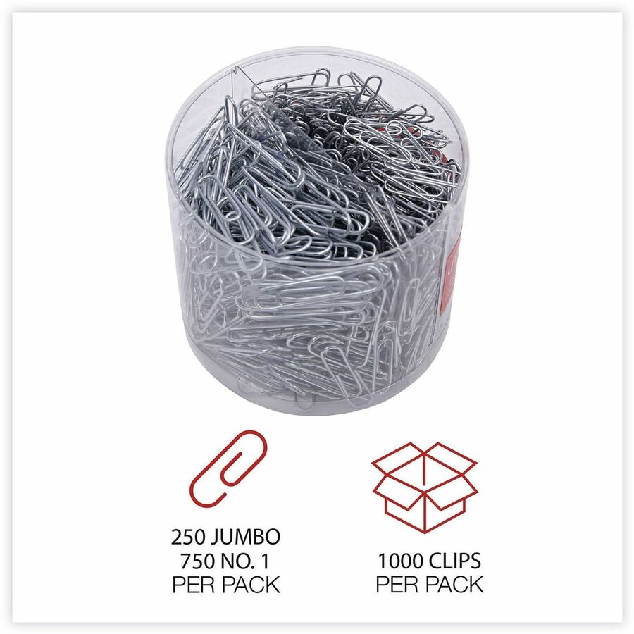 Universal Paper Clip - Assorted Sizes - 2" Length x 0.5" Width - Silver - Plastic, Steel Wire - 1000 / Pack