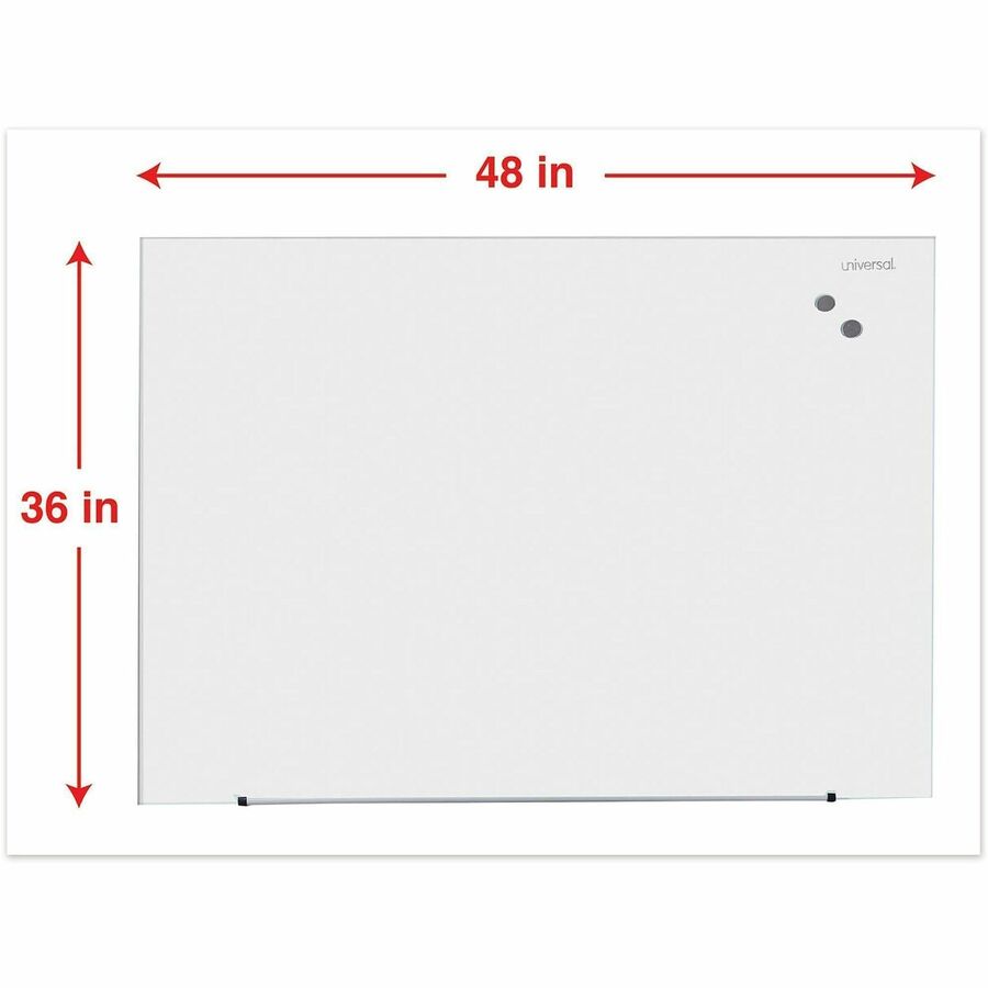 Universal Frameless Magnetic Glass Marker Board, 48" x 36" , White Surface - 48" (4 ft) Width x 36" (3 ft) Height - White Tempered Glass Surface - Magnetic - 1 Each