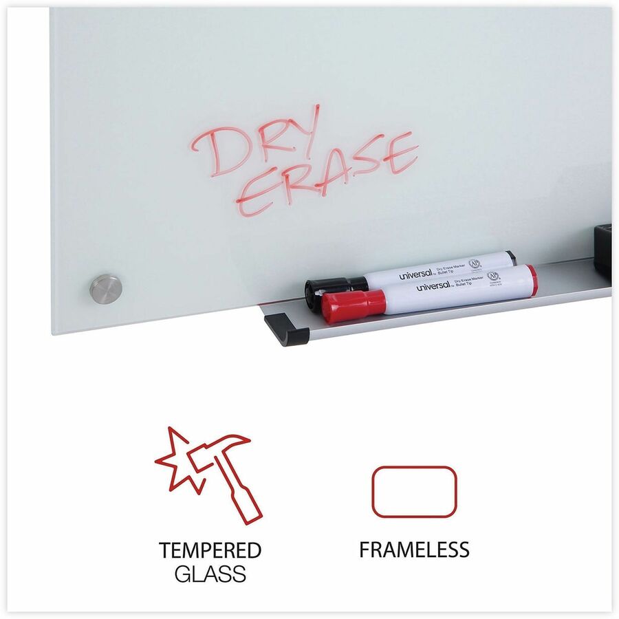 Universal Frameless Glass Marker Board, 36" x 24" , White Surface - 36" (3 ft) Width x 24" (2 ft) Height - White Glass Surface - 1 Each