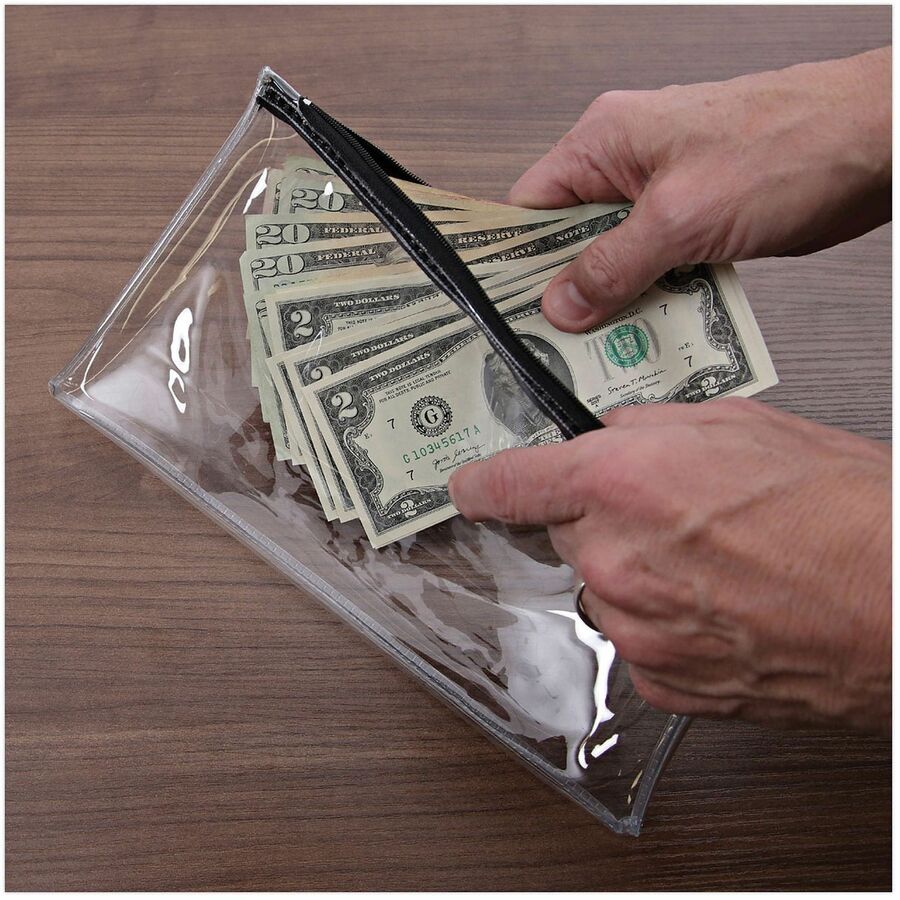Universal Carrying Case (Wallet) Cash - Clear, Black - Plastic, Polyethylene Body - 6" Height x 11" Width - 2 / Pack