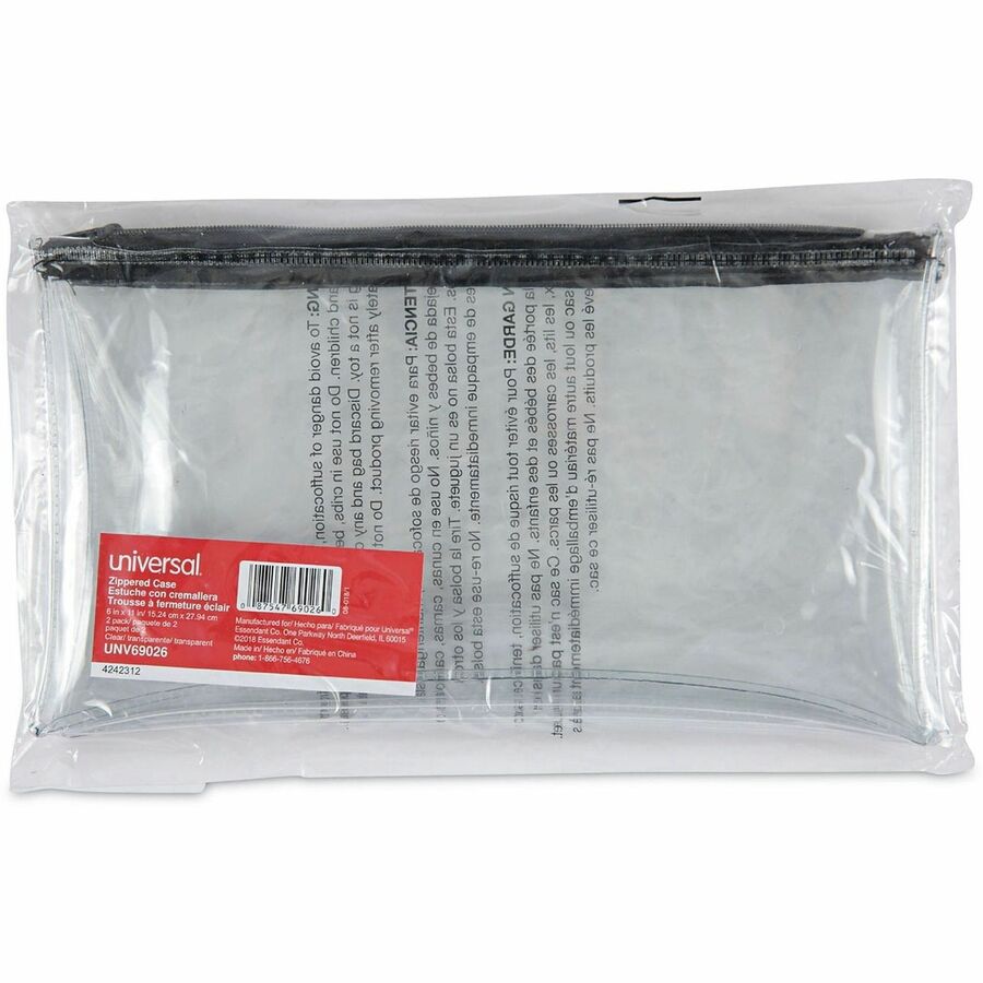 Universal Carrying Case (Wallet) Cash - Clear, Black - Plastic, Polyethylene Body - 6" Height x 11" Width - 2 / Pack