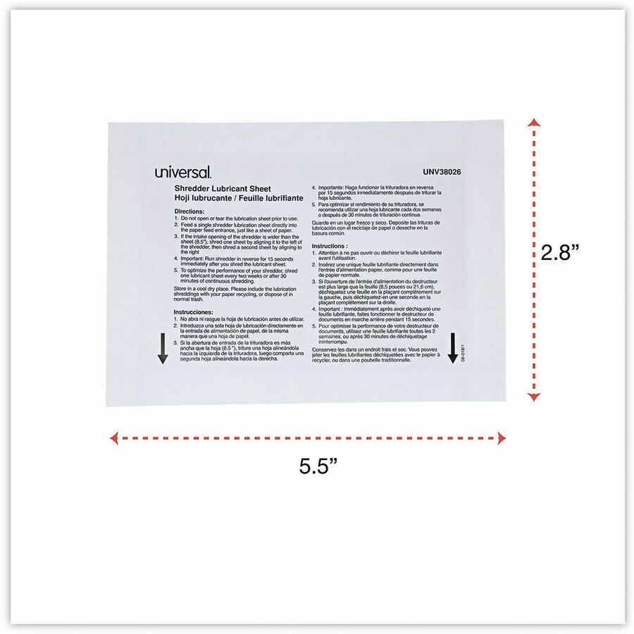 Universal Shredder Lubricant Sheet - Easy to Use, No-mess