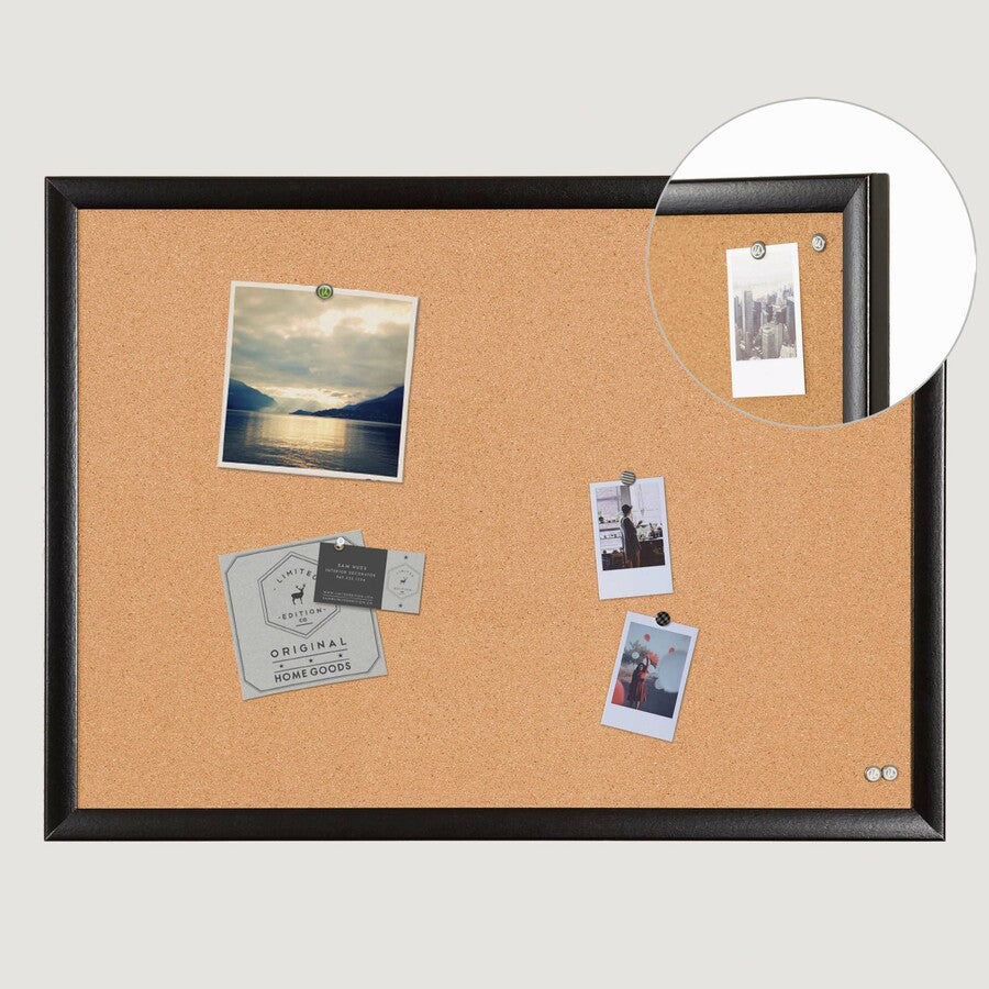 U Brands Cork Bulletin Board - Natural Cork Surface - Self-healing, Durable, Mounting System, Tackable, Sturdy - Black Wood Frame - 1