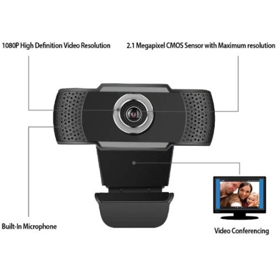 Adesso CyberTrack CyberTrack H4 Webcam - 2.1 Megapixel - 30 fps - Black - USB 2.0 - 1920 x 1080 Video - CMOS Sensor - Manual Focus - Microphone - For Computer, Notebook, Smart TV