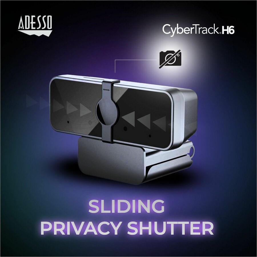 Adesso CyberTrack CyberTrack H6 Webcam - 8 Megapixel - 30 fps - Black - USB 2.0 - 3840 x 2160 Video - CMOS Sensor - Fixed Focus - 120° Angle - Microphone - For Computer, Smart TV, Notebook