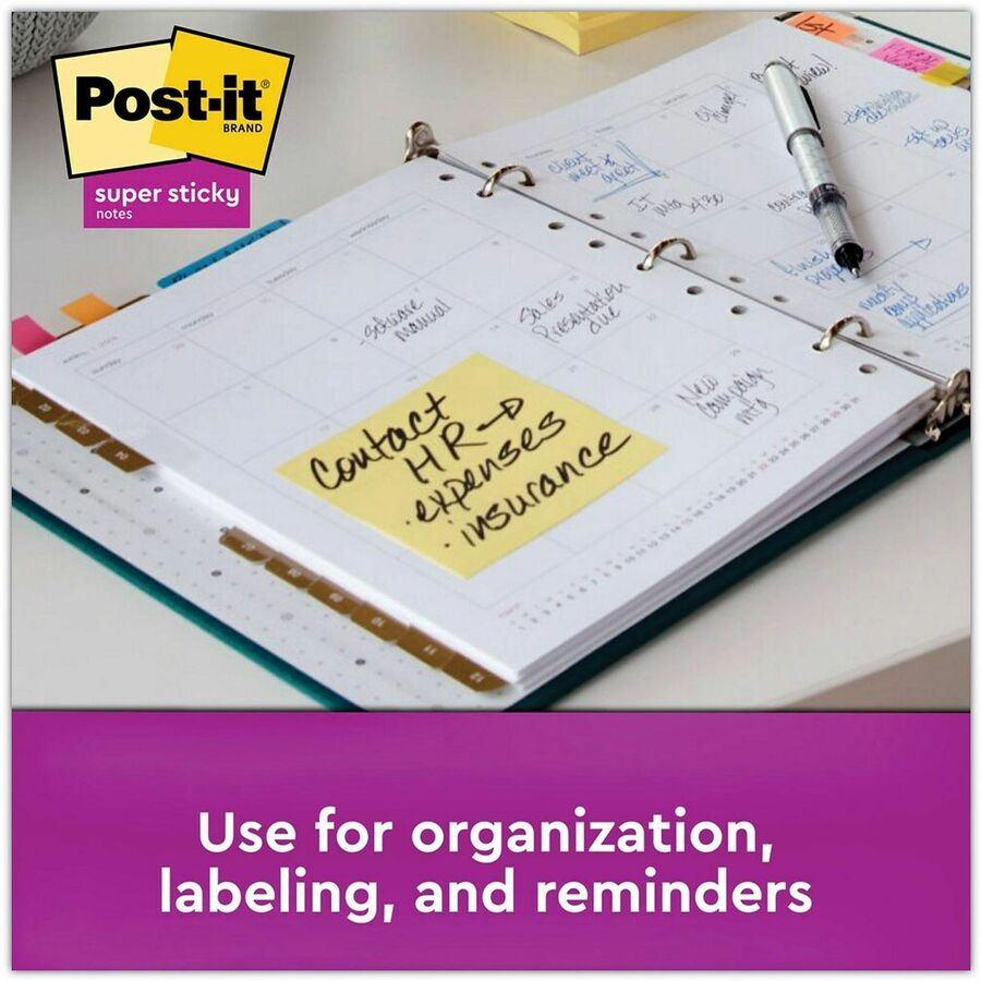 Post-it® Super Sticky Notes, 3" x 3" , Canary Yellow, Pack Of 24 Pads - 3" Flag/Note Width x 3" Flag/Note Length - Square - Canary Yellow - Paper - Super Sticky, Adhesive, Removable, Recyclable, Reusable - 24 Pad