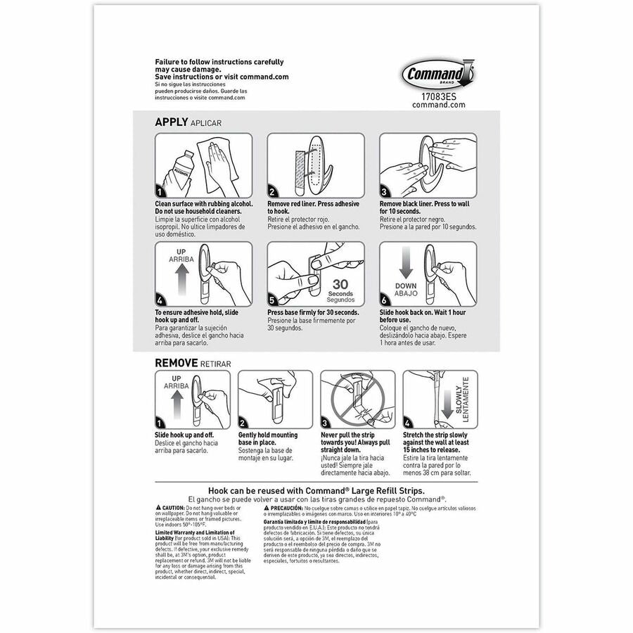 Command Large Designer Hooks, 4-1/8"H x 1-1/2"W x 1-1/2"D, White, Pack Of 16 Hooks - 16 Large Hook - 5 lb (2.27 kg) Capacity - 4.1" Height x 0.6" Width - for Coat, Painted Surface, Smooth Surface, Tile, Glass, Metal, Wood, Jacket, Banner, Accessories, ...