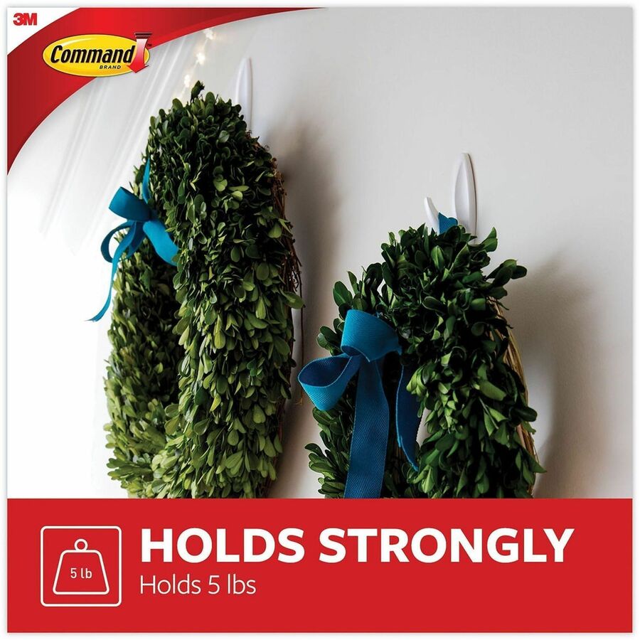 Command Large Designer Hooks, 4-1/8"H x 1-1/2"W x 1-1/2"D, White, Pack Of 16 Hooks - 16 Large Hook - 5 lb (2.27 kg) Capacity - 4.1" Height x 0.6" Width - for Coat, Painted Surface, Smooth Surface, Tile, Glass, Metal, Wood, Jacket, Banner, Accessories, ...