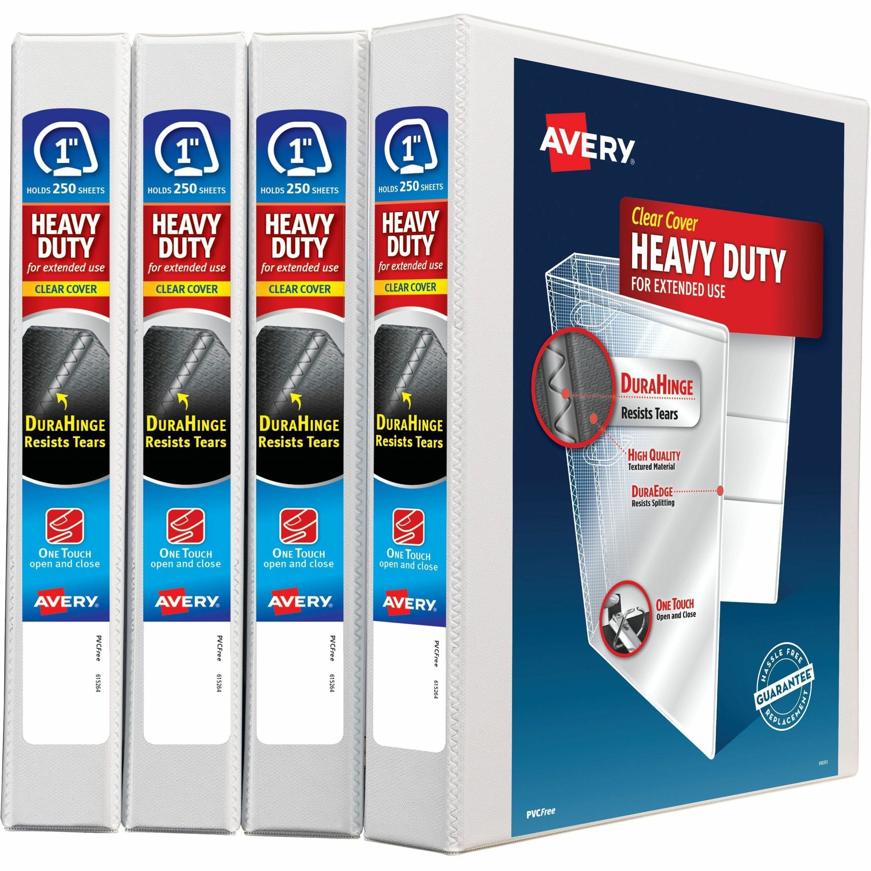 Avery Heavy-Duty View Binders, 1" One Touch Slant Rings, 4 White Binders - Avery® Heavy-Duty View 3 Ring Binders, 1" One Touch Slant Rings, 4 White Binders (79780)