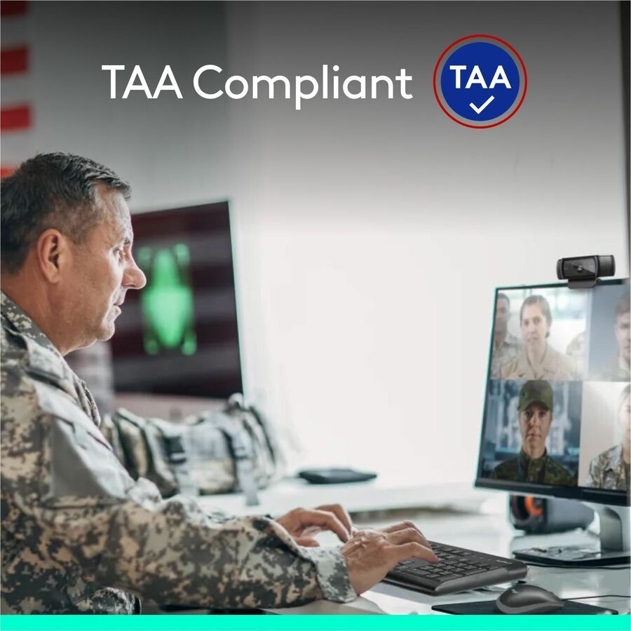 Logitech C920e Webcam - 3 Megapixel - 30 fps - USB Type A - TAA Compliant - 1920 x 1080 Video - Auto-focus - 78° Angle - Microphone - For Notebook, Monitor