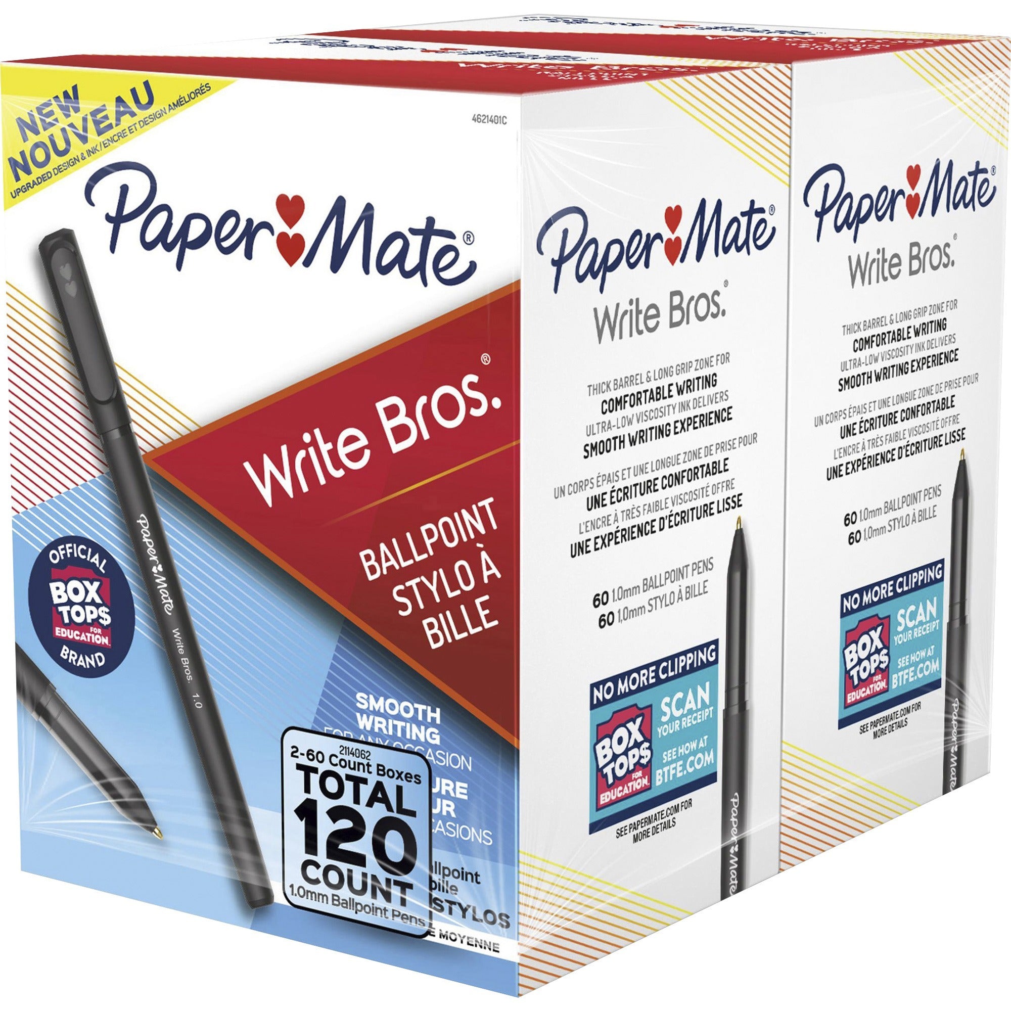 Paper Mate Ballpoint Stick Pens - 1 mm Medium Conical Pen Point - Black Ink - Black Barrel - 2 / Pack