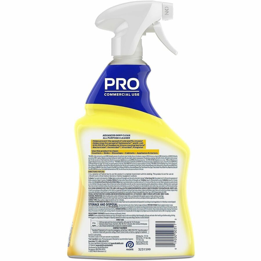 Lysol Advanced Deep Cleaner - 32 fl oz (1 quart) - 32 oz (2 lb) - Lemon Breeze Scent - Disinfectant - Clear Spray Bottle - 1 Each