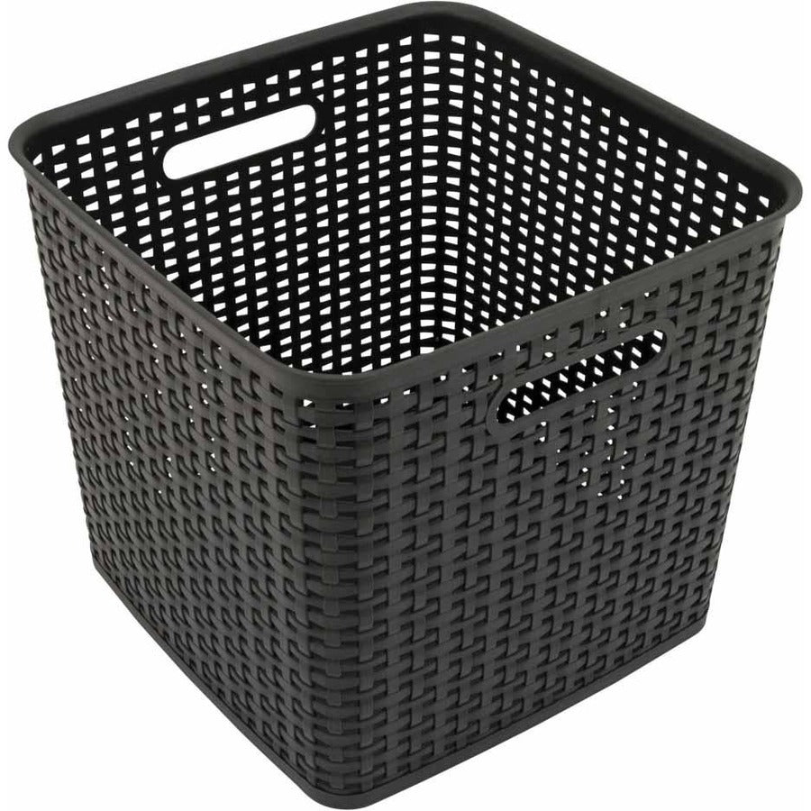 Advantus Extra Large Weave Bin, 2 pack - Sturdy, Easy to Clean, Handle - Black - Plastic - 2 Pack