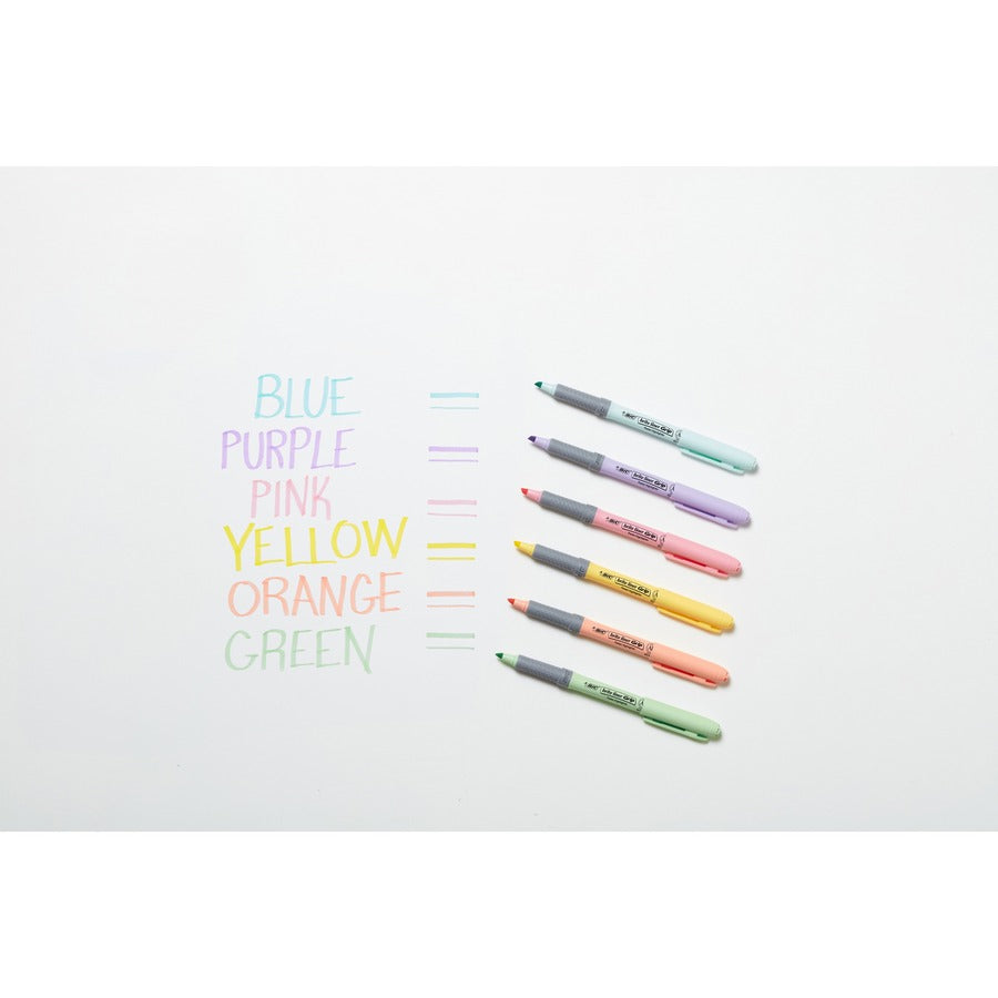 BIC Brite Liner Grip Highlighters, Assorted, 6 Pack - 1.6 mm Chisel Marker Point - Assorted Ink - 6 Pack