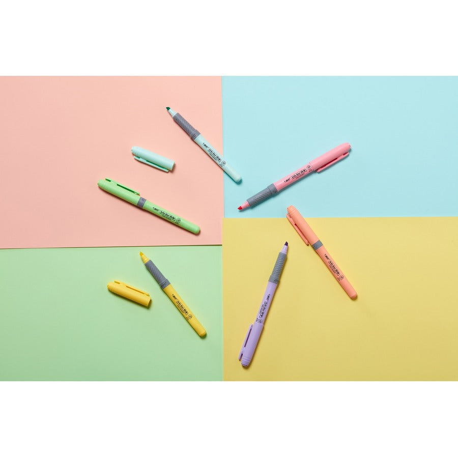 BIC Brite Liner Grip Highlighters, Assorted, 6 Pack - 1.6 mm Chisel Marker Point - Assorted Ink - 6 Pack