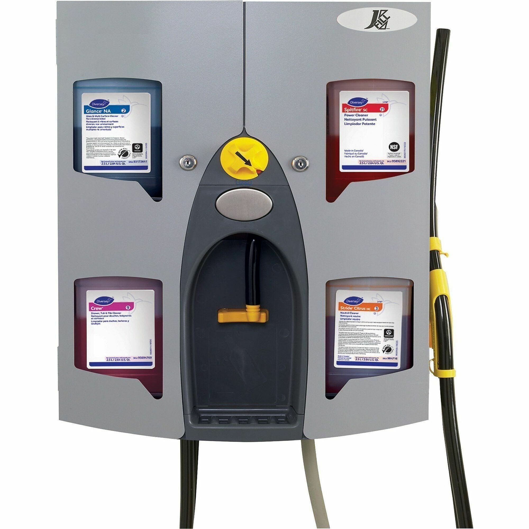 Diversey J-Fill QuattroSelect Dispensing System, 24-1/4"H x 18-1/2"W x 7-1/2"D, Gray - 24.3" Height x 18.5" Width x 7.5" Depth - Gray - 1 Carton