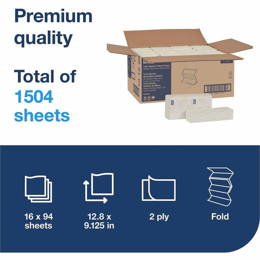 TORK Xpress Extra Soft Multifold Hand Towel White H2 - 2 Ply - Multifold - 9.13" Width x 12.80" Length - White - Virgin Pulp, Virgin Fiber - 94 / Pack
