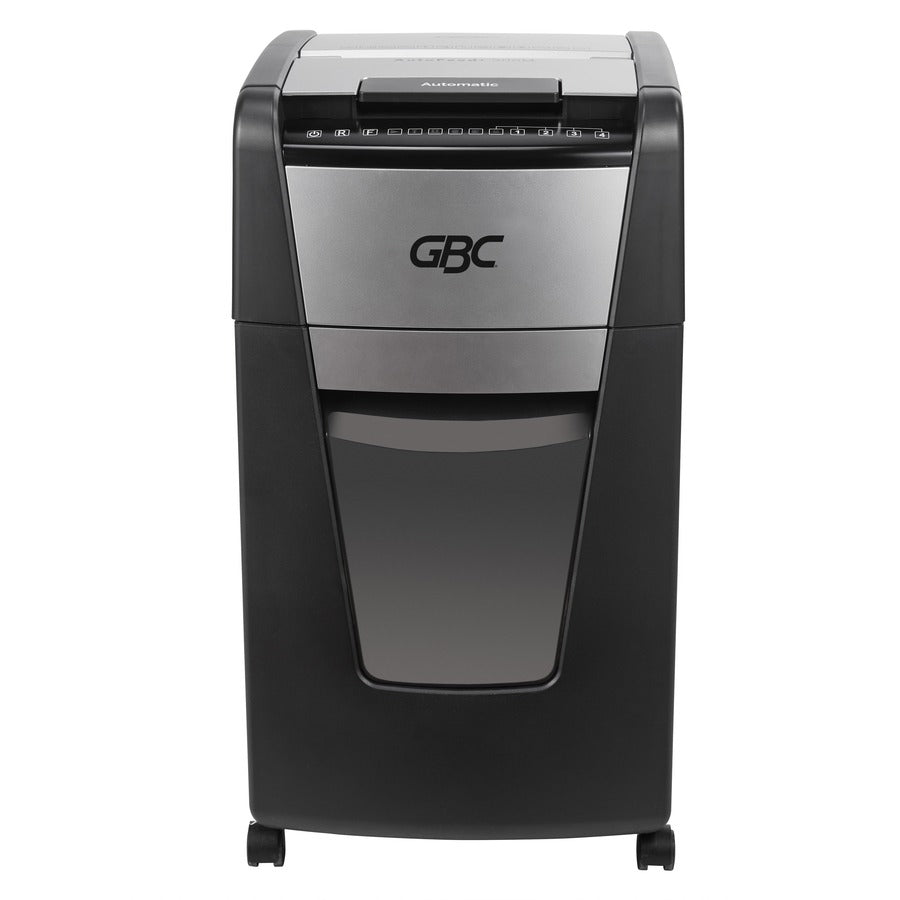 GBC AutoFeed+ Office Shredder, 300M, Micro-Cut, 300 Sheets - Continuous Shredder - Micro Cut - 8 Per Pass - for shredding Credit Card, Paper Clip, Staples, Paper - P-5 - 1 Hour Run Time - 16 gal Wastebin Capacity - Black