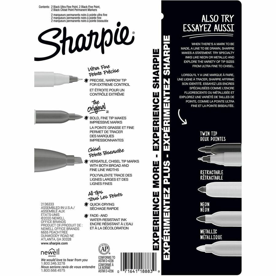 Sharpie Permanent Marker - Fine Chisel, Ultra Fine Marker Point - Black Ink - 6 / Pack