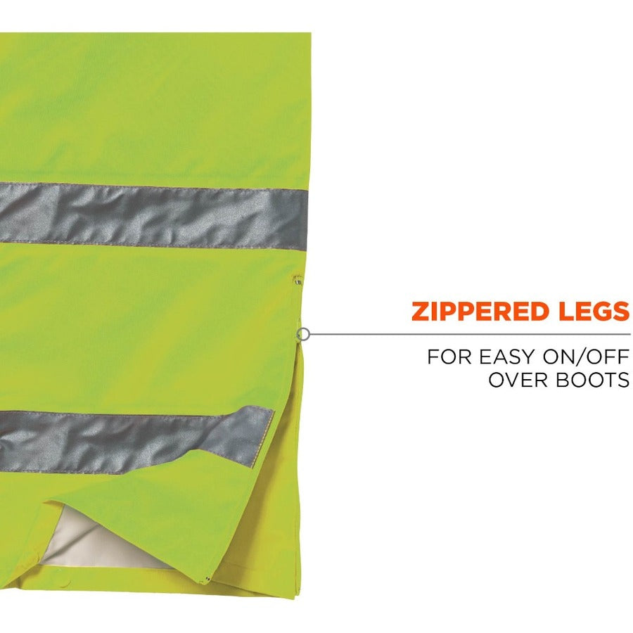 Ergodyne 8915 Class E Rain Pants - For Rain Protection - Small (S) Size - Lime - 300D Oxford Polyester, Polyurethane, Polyester Mesh