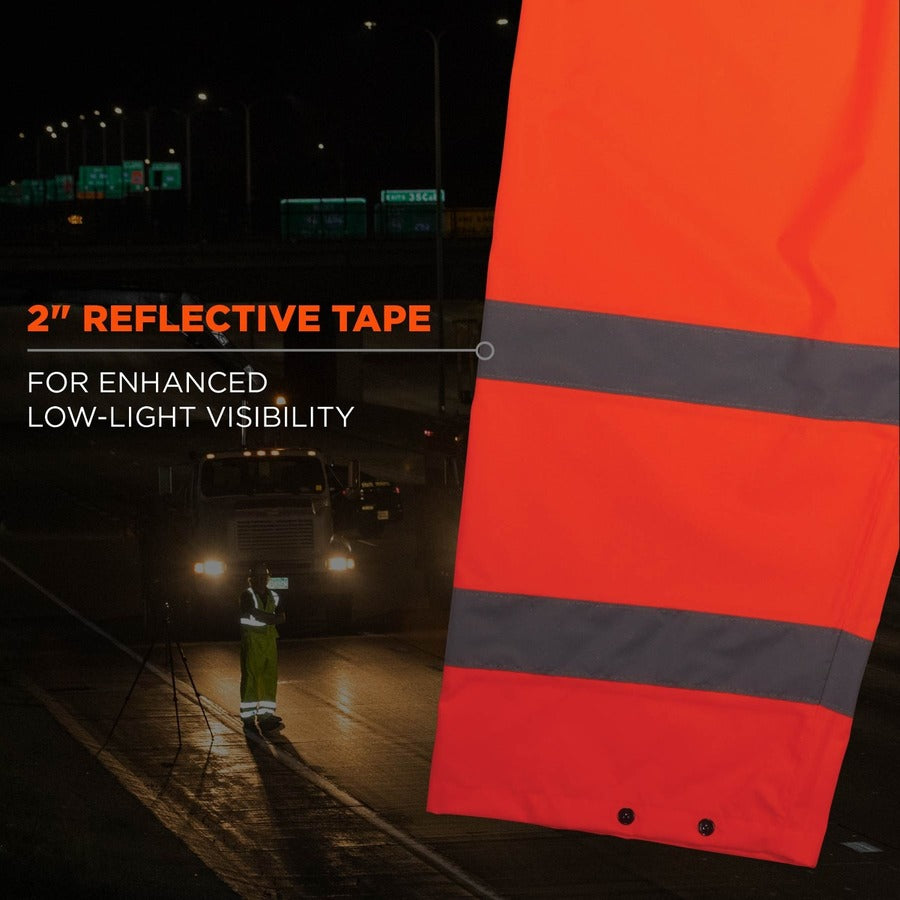 Ergodyne 8916 Lightweight Hi-Vis Rain Pants - Class E - For Rain Protection - Small (S) Size - Orange - Polyurethane, 150D Oxford Polyester