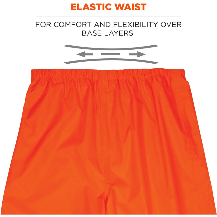 Ergodyne 8916 Lightweight Hi-Vis Rain Pants - Class E - For Rain Protection - Medium (M) Size - Orange - Polyurethane, 150D Oxford Polyester