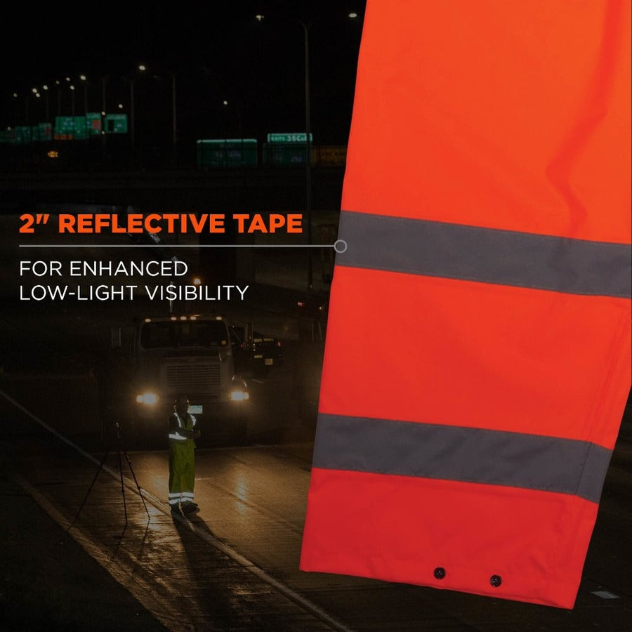 Ergodyne 8916 Lightweight Hi-Vis Rain Pants - Class E - For Rain Protection - Large (L) Size - Orange - Polyurethane, 150D Oxford Polyester