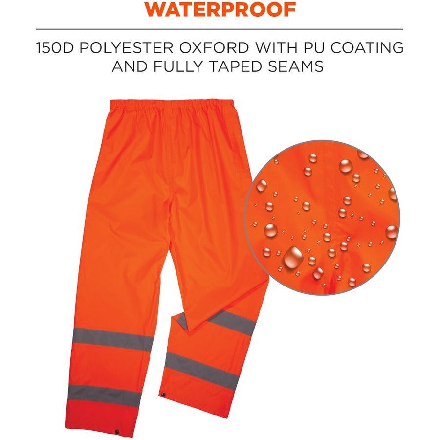 Ergodyne 8916 Lightweight Hi-Vis Rain Pants - Class E - For Rain Protection - 2-Xtra Large Size - Orange - Polyurethane, 150D Oxford Polyester
