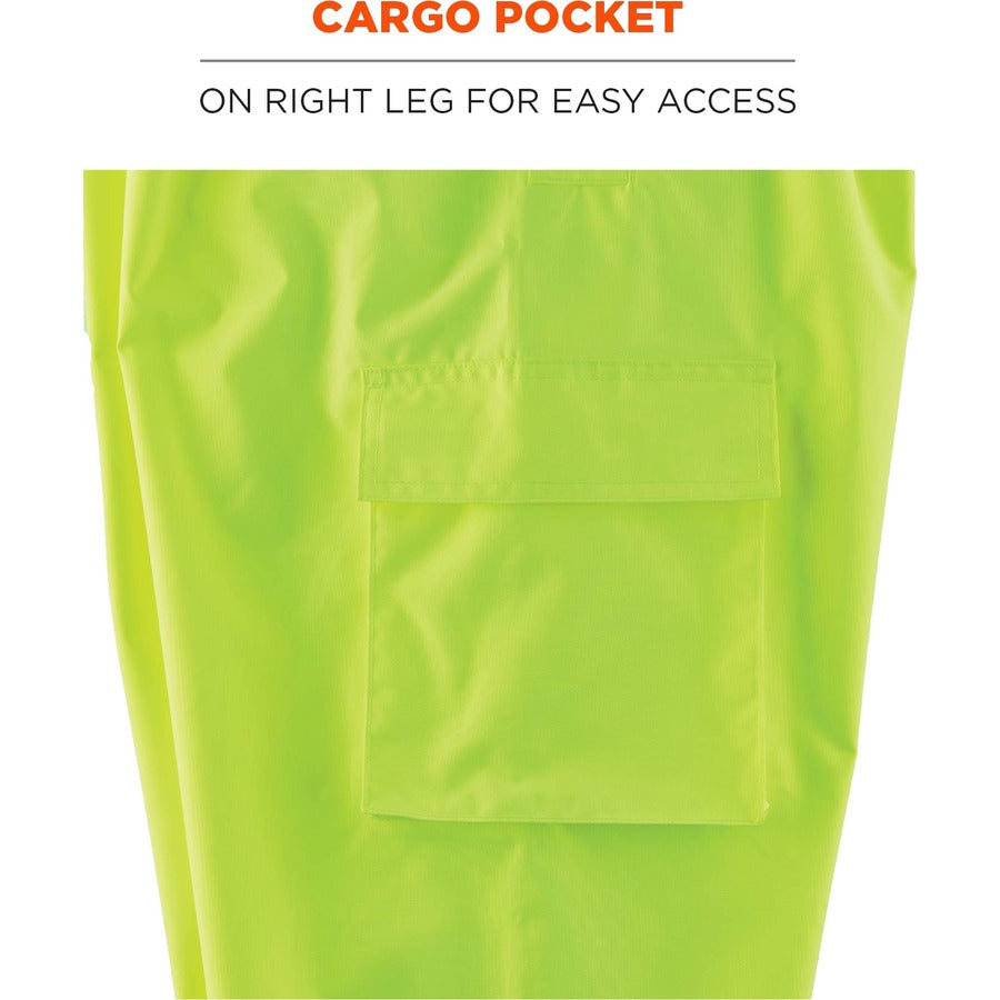 Ergodyne 8918BK Class E Bottom Rain Bibs - Bib Overall - Medium - Lime - 300D Oxford Polyester, Polyurethane