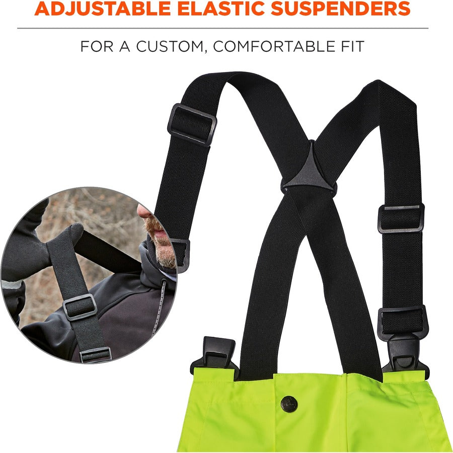 Ergodyne 8918BK Class E Bottom Rain Bibs - Bib Overall - Large - Lime - 300D Oxford Polyester, Polyurethane