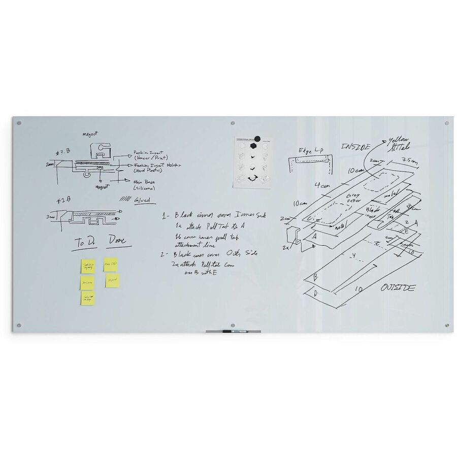 U Brands Magnetic Glass Dry-Erase Board, 96" X 47" , White Frosted Surface, Frameless - 96" (8 ft) Width x 47" (3.9 ft) Height - Frosted White Glass Surface - Rectangle - Horizontal/Vertical - Magnetic - 1 Each