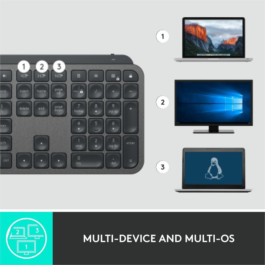 Logitech MX Keys for Business Keyboard - Wireless Connectivity - Bluetooth - 32.81 ft - iPhone, iPad, iPad mini, iPod, Tablet, Desktop Computer, Notebook, Smartphone - Windows, Mac OS, iOS, iPadOS, Linux, ChromeOS, Android