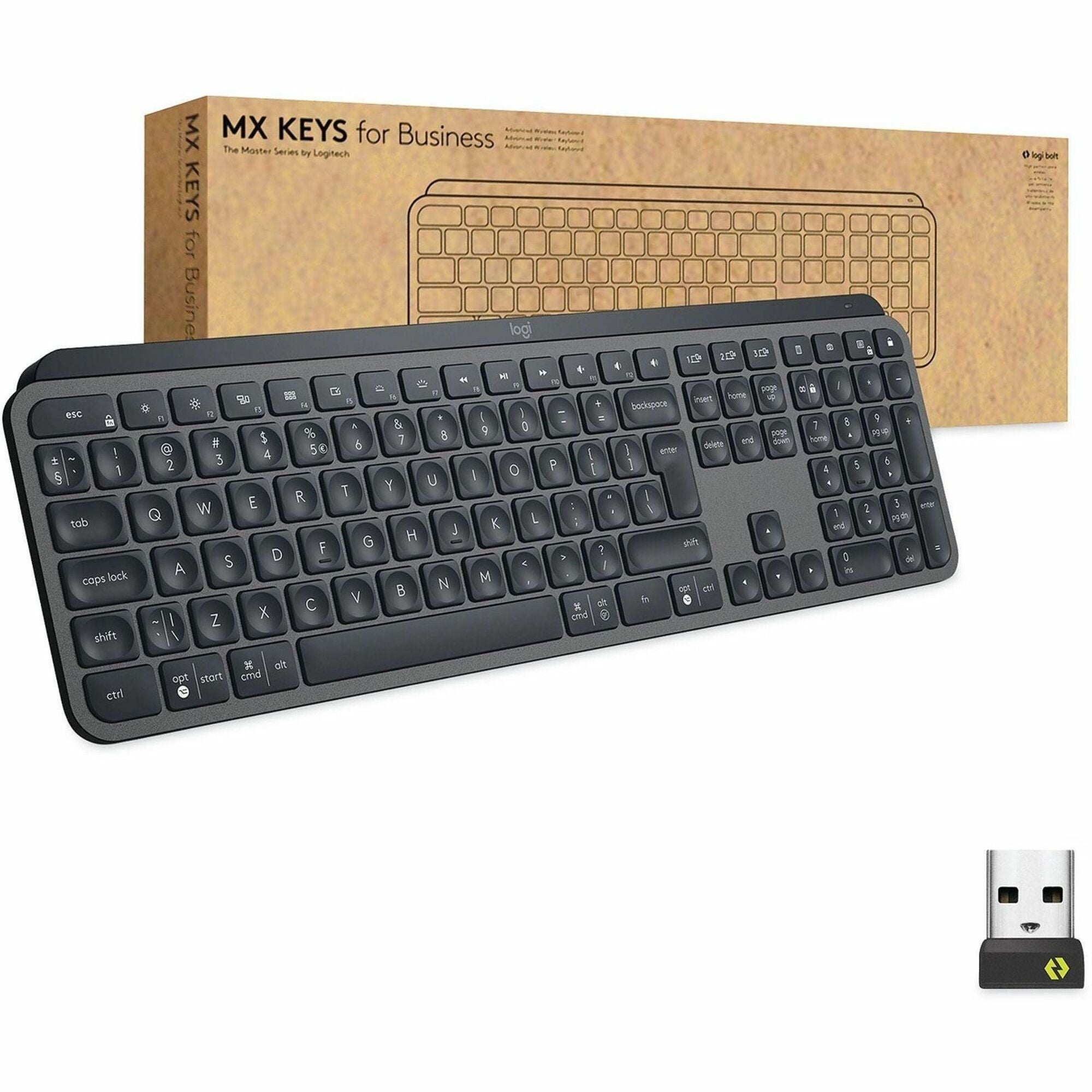 Logitech MX Keys for Business Keyboard - Wireless Connectivity - Bluetooth - 32.81 ft - iPhone, iPad, iPad mini, iPod, Tablet, Desktop Computer, Notebook, Smartphone - Windows, Mac OS, iOS, iPadOS, Linux, ChromeOS, Android