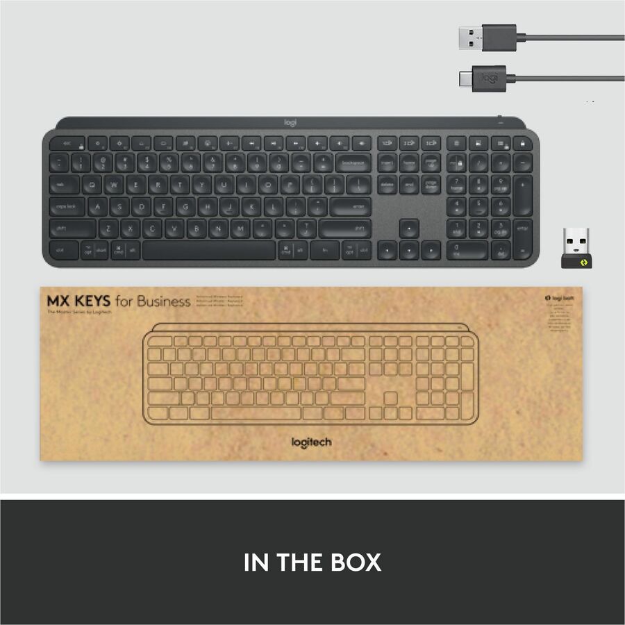 Logitech MX Keys for Business Keyboard - Wireless Connectivity - Bluetooth - 32.81 ft - iPhone, iPad, iPad mini, iPod, Tablet, Desktop Computer, Notebook, Smartphone - Windows, Mac OS, iOS, iPadOS, Linux, ChromeOS, Android