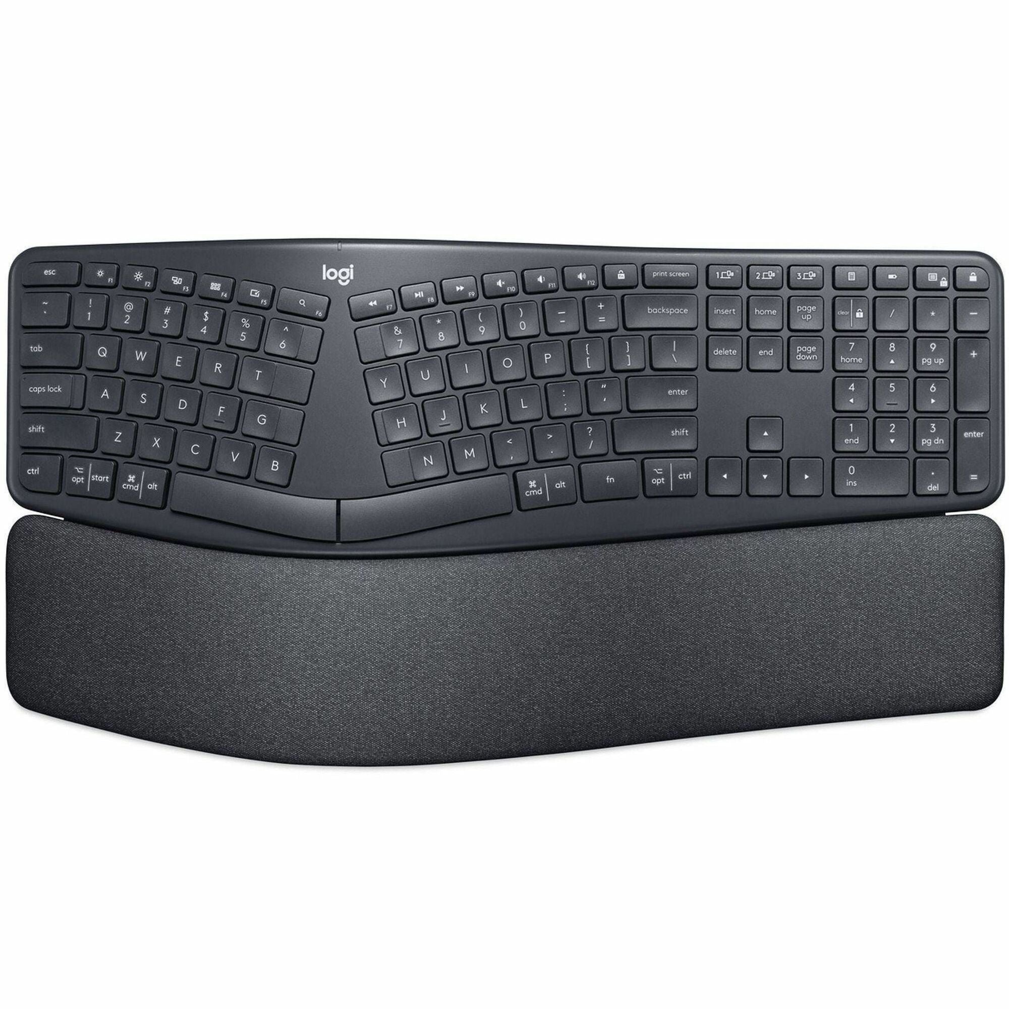 Logitech ERGO K860 Split Ergonomic Keyboard - Wireless Connectivity - Bluetooth - 32.81 ft - ChromeOS - PC, Mac - AAA Battery Size Supported - Graphite