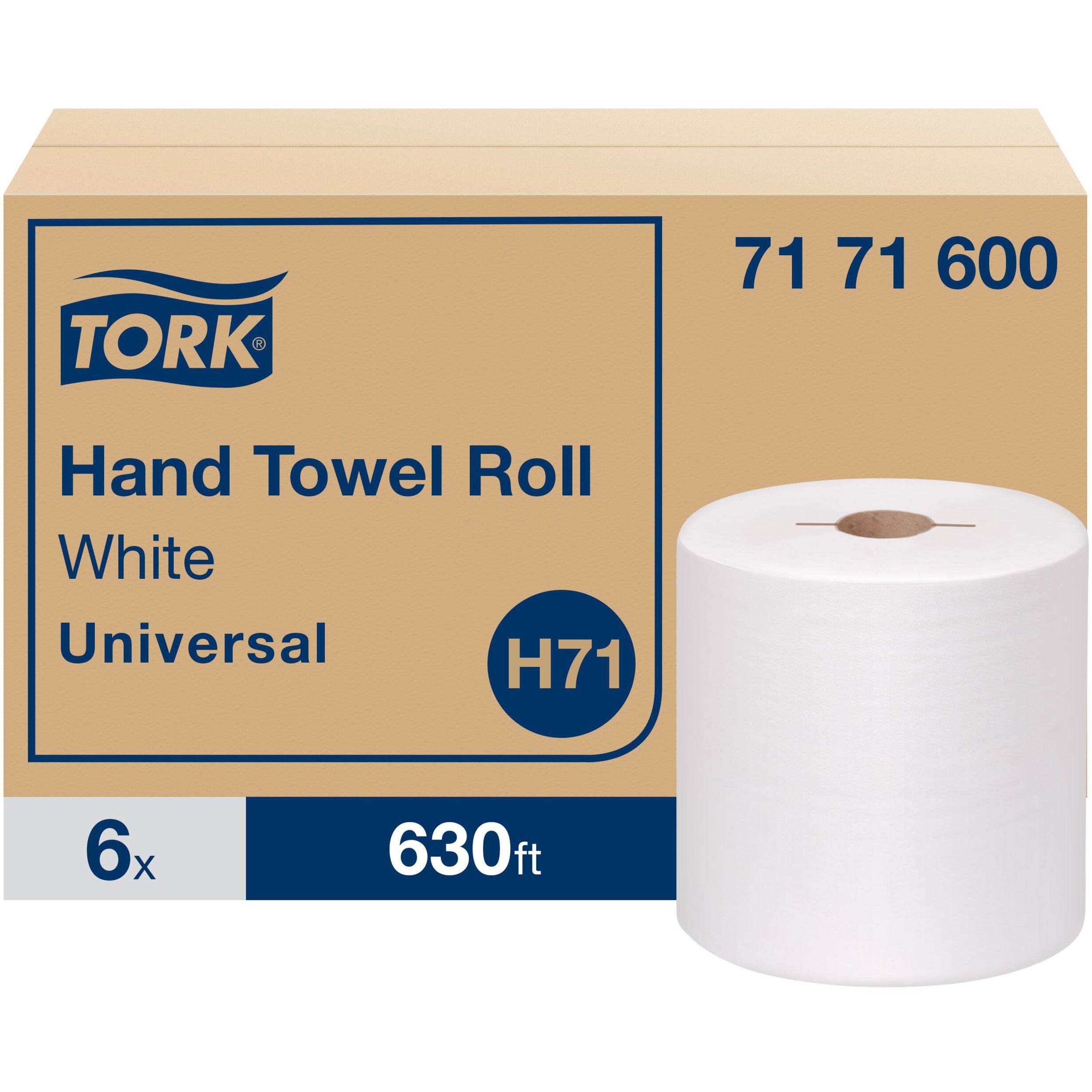 TORK Hand Towel Roll White H71 - 1 Ply - 7.80" Roll Diameter - Logo Embossed - White - Paper, Fiber - 6 / Carton