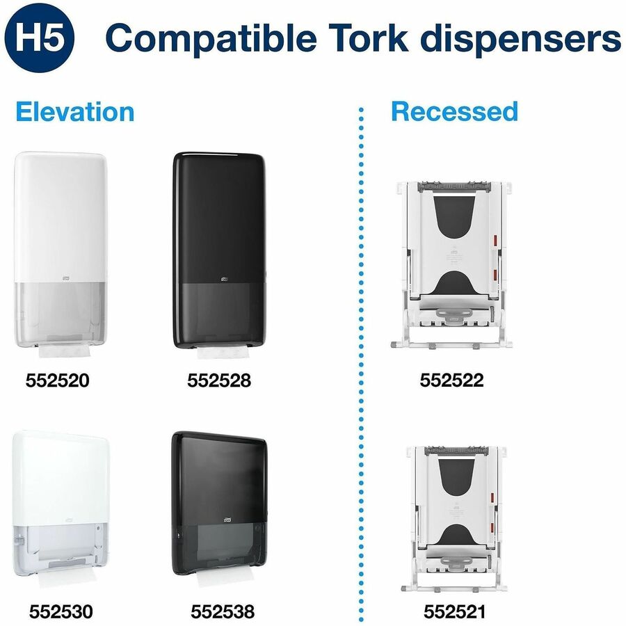 TORK PeakServe Continuous Paper Hand Towels White H5 - 1 Ply - 7.91" Width x 8.85" Length - Leaf design - White - 270/Bundle - 12 Bundle