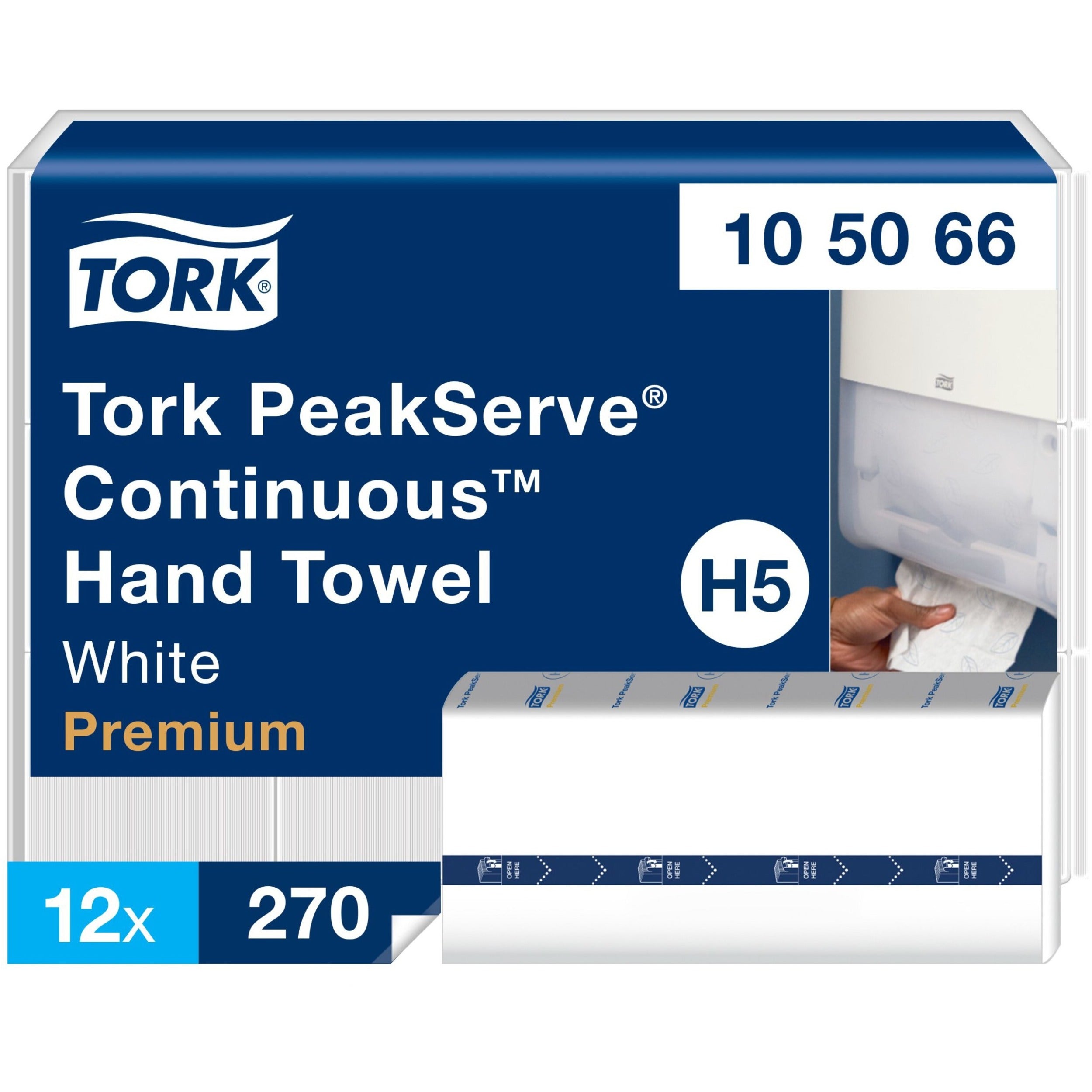 TORK PeakServe Continuous Paper Hand Towels White H5 - 1 Ply - 7.91" Width x 8.85" Length - Leaf design - White - 270/Bundle - 12 Bundle
