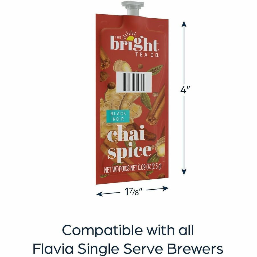 Flavia Bright Tea Co. Chai Spice Tea Herbal Tea Freshpack - Compatible with Flavia Aroma, Flavia Creation 300, FLAVIA Creation 600 - Herbal Tea - Caffeinated - Kosher - 100 / Carton