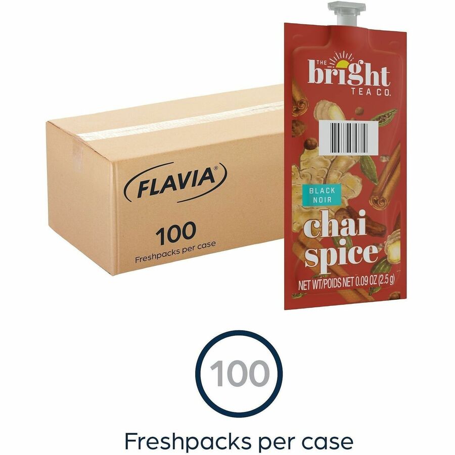 Flavia Bright Tea Co. Chai Spice Tea Herbal Tea Freshpack - Compatible with Flavia Aroma, Flavia Creation 300, FLAVIA Creation 600 - Herbal Tea - Caffeinated - Kosher - 100 / Carton