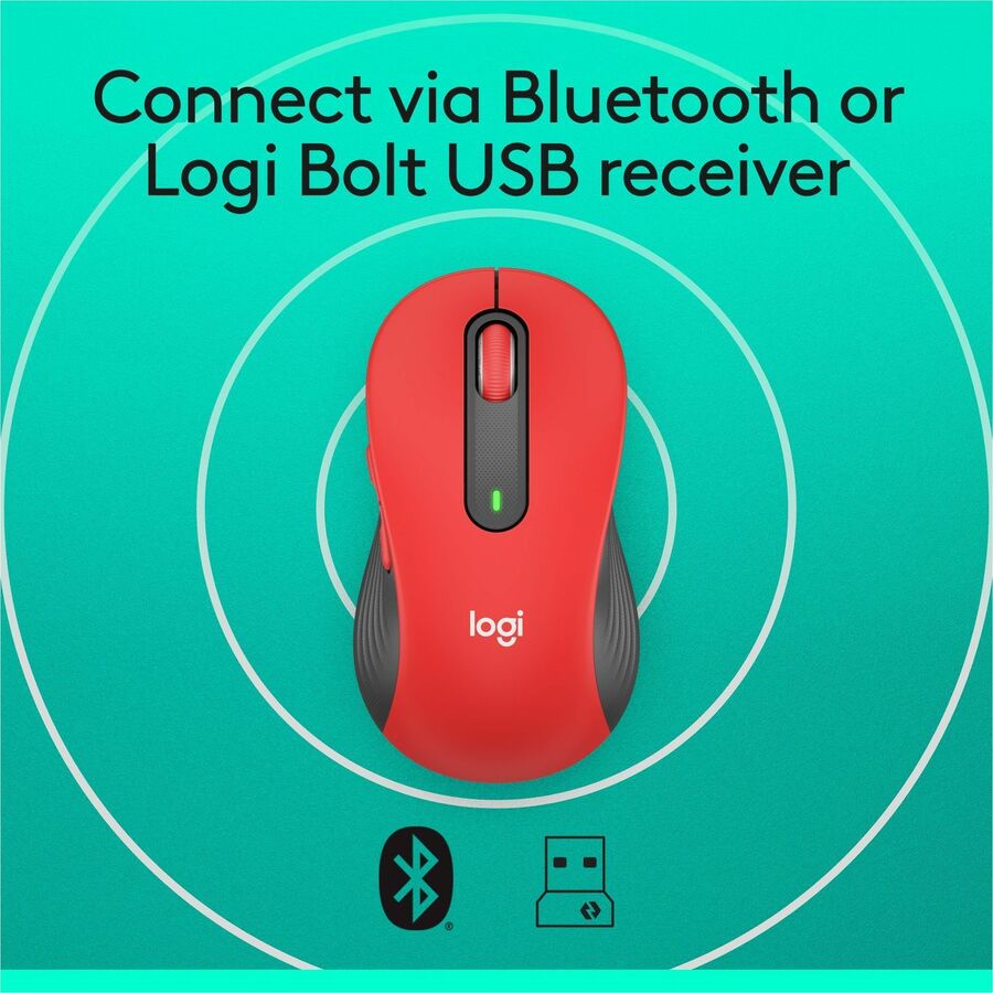 Logitech Signature M650 L (Red) - Optical - Wireless - Bluetooth/Radio Frequency - Red - USB - 2000 dpi - Scroll Wheel - 5 Button(s) - 5 Programmable Button(s) - Large Hand/Palm Size