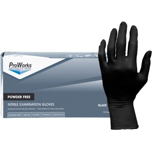 ProWorks Black Nitrile Exam Gloves, Powder Free 5 mil (GL-N145F) - 5 mil Thickness - X-Large Size - Black - Textured, Latex-free, Non-sterile - 100 / Box