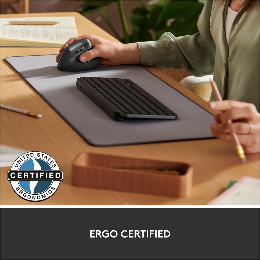 Logitech Lift Ergo Mouse - Optical - Wireless - Bluetooth/Radio Frequency - Graphite - USB - 4000 dpi - Scroll Wheel - 4 Button(s) - Small/Medium Hand/Palm Size - 1 Each