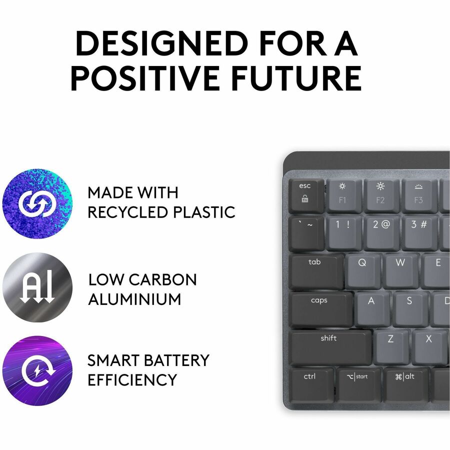 Logitech MX Mechanical Keyboard - Wireless Connectivity - Bluetooth - 33 ft - USB Interface - Windows 10, Windows 11, macOS 10.15, iOS 14, iPadOS 14, Linux, ChromeOS, Android 8.0 - PC, Mac - Mechanical Keyswitch - Proprietary Battery Size Battery Size ...