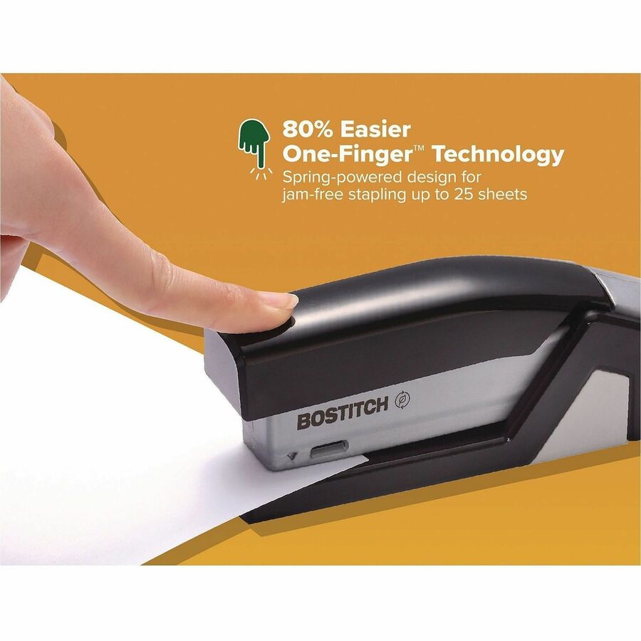 Bostitch 500 Compact Stapler - Staples Upto 15 Sheet - Half Strip - Black, Gray - 1 Each