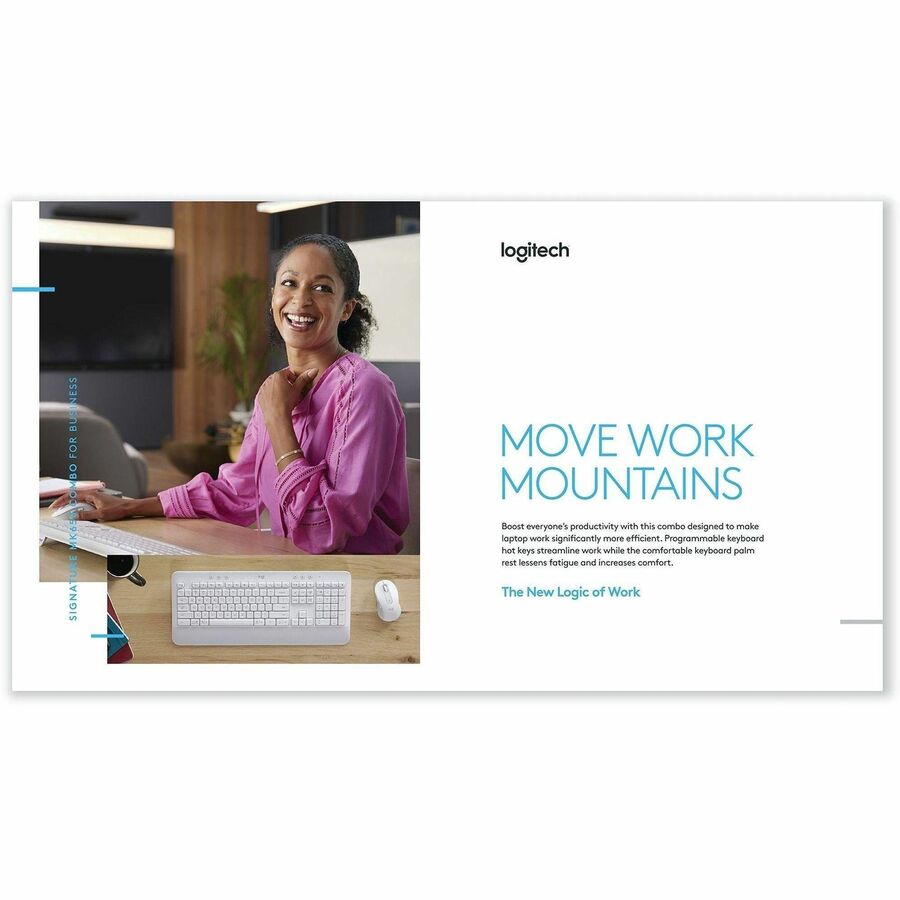 Logitech Signature MK650 Combo for Business Wireless Mouse and Keyboard Combo - USB Plunger Wireless Bluetooth/RF Keyboard - 118 Key - English (US) - Off White - USB Wireless Bluetooth/RF Mouse - 4000 dpi - Scroll Wheel - Off White - Symmetrical - AA -...