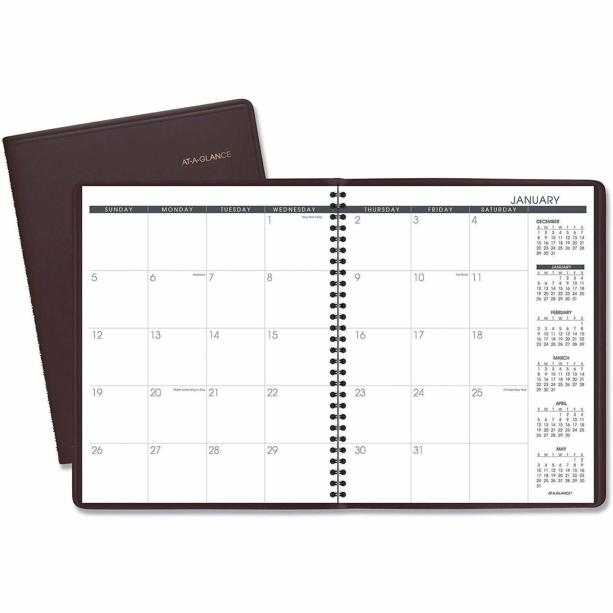 At-A-Glance 2025 Monthly Planner, Winestone, Large, 9" x 11" - Large - Monthly - 15 Month - January 2025 to March 2026 - 1 Month Double Page Layout - 9" x 11" Sheet Size - White Sheet - Wire Bound - Winestone Cover - Bleed Resistant Paper, Writable Sur...